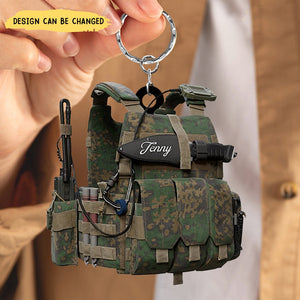 Tactical Vests Personalized Acrylic Keychain, Soldier Uniform Keychain, Military Accessories, Veteran Gift, Army Gift, Veteran Day Gift Idea