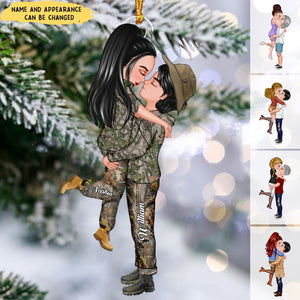 Personalized Hunting Couple Camo Pattern, Doll Couple Kissing Hugging Ornament