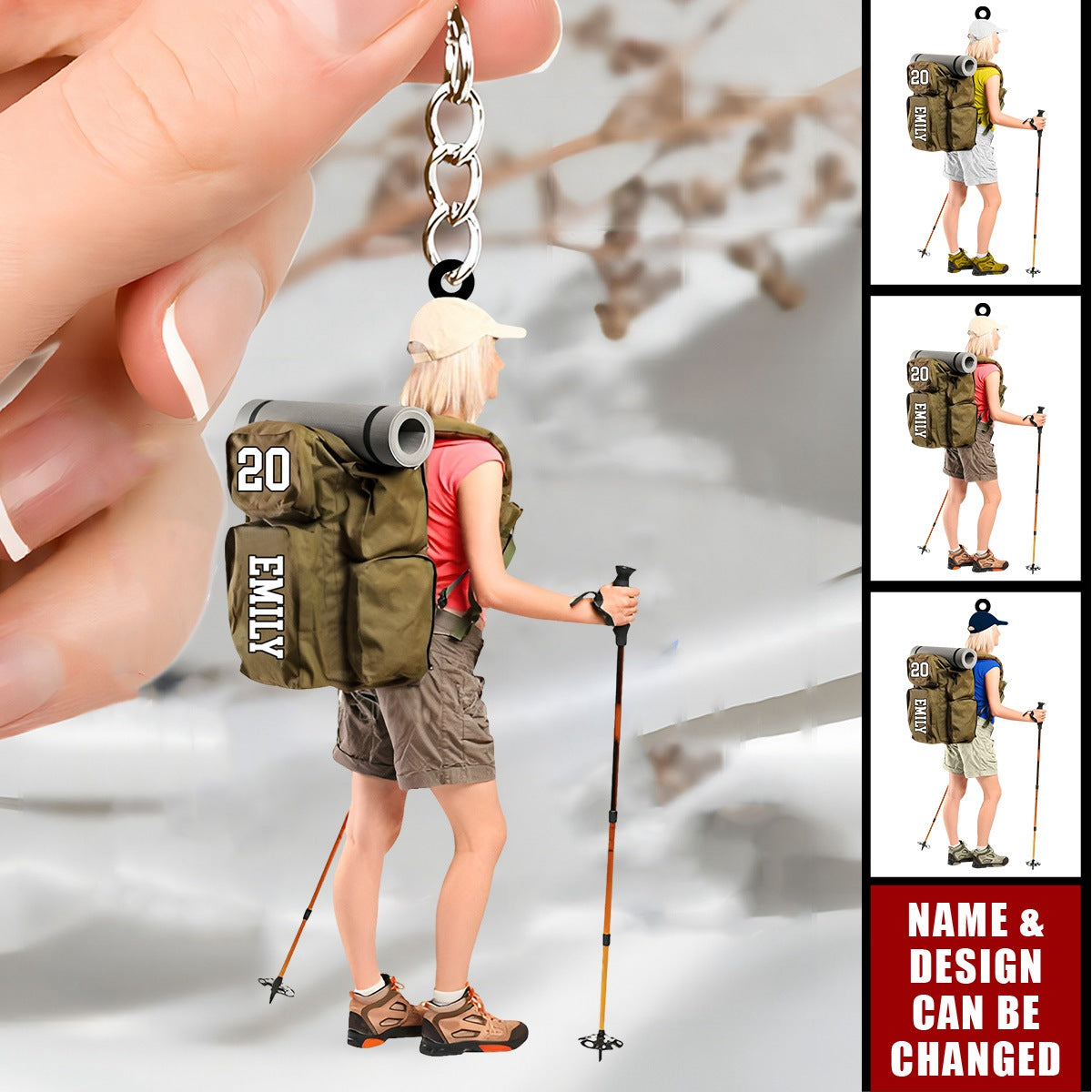 Personalized Hiking Girl Keychain - Gift For Hiking Lovers, Climbing Gifts