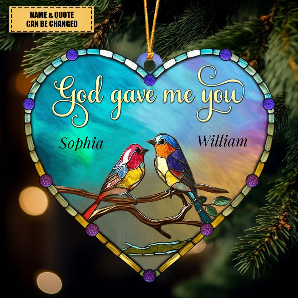 God Gave Me You Couple Of Loving Birds Heart-shaped Acrylic Ornament