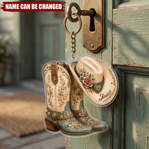 Cowgirl Boot & Western Hat - Personalized Acrylic Keychain
