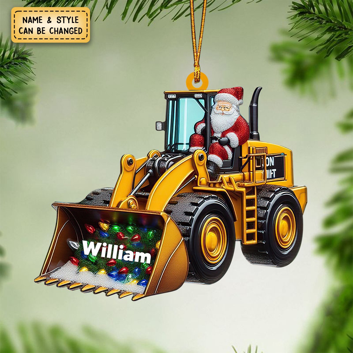 Personalized Santa On The Excavator Christmas Shaped Ornament, Xmas Gifts For Kids