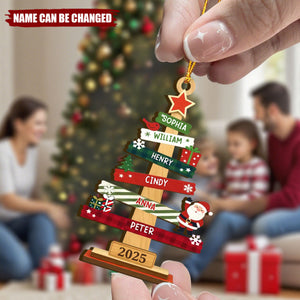 Our Family Christmas Tree Personalized Wood Ornament - Christmas Birthday Gifts For Mom, Dad, Kids