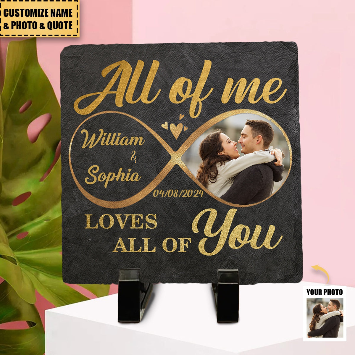 Custom Photo All Of Me Loves All Of You - Couple Personalized Square Shaped Stone With Stand - Gift For Husband Wife, Anniversary