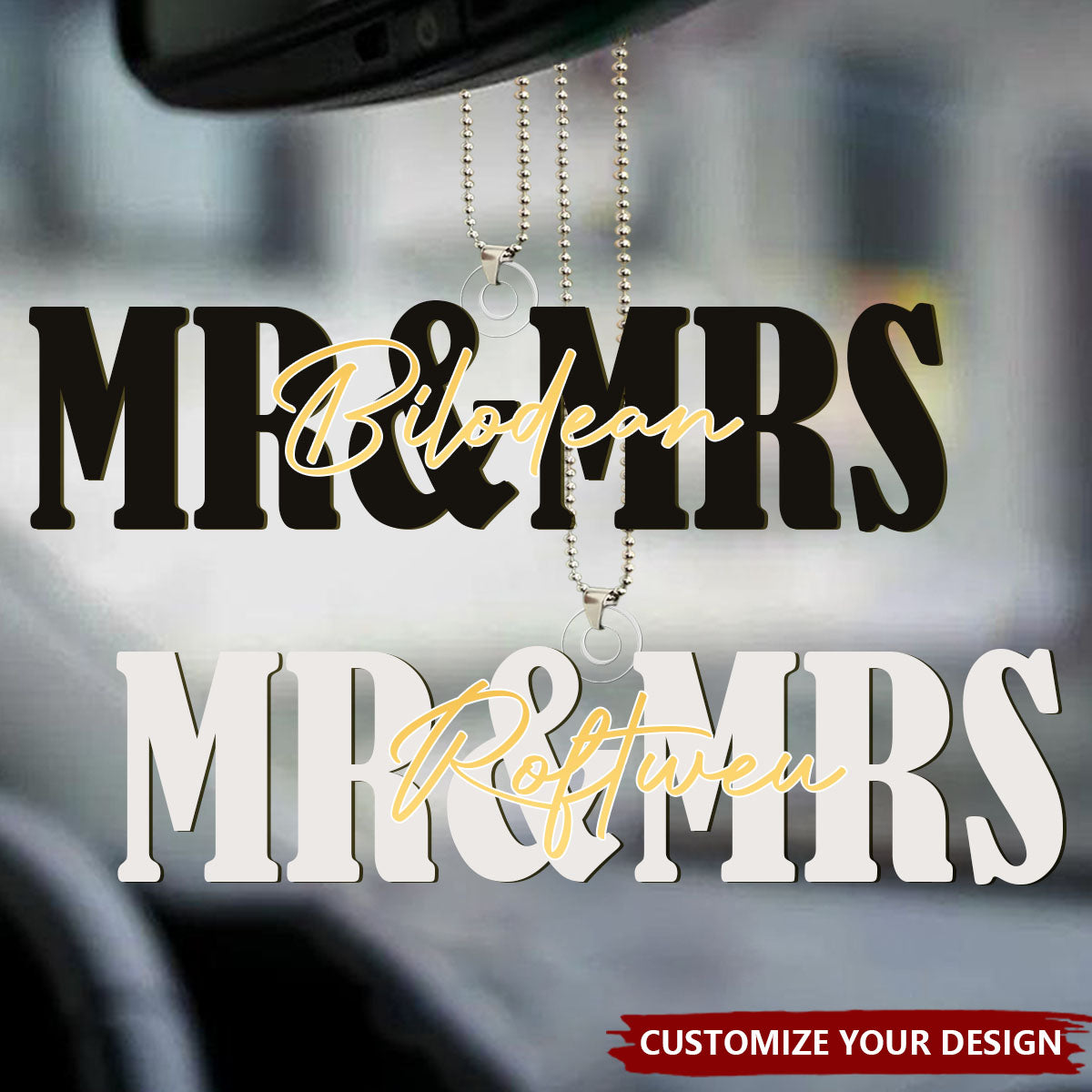 Mr And Mrs Wedding Name Sign - Personalized Car Ornament