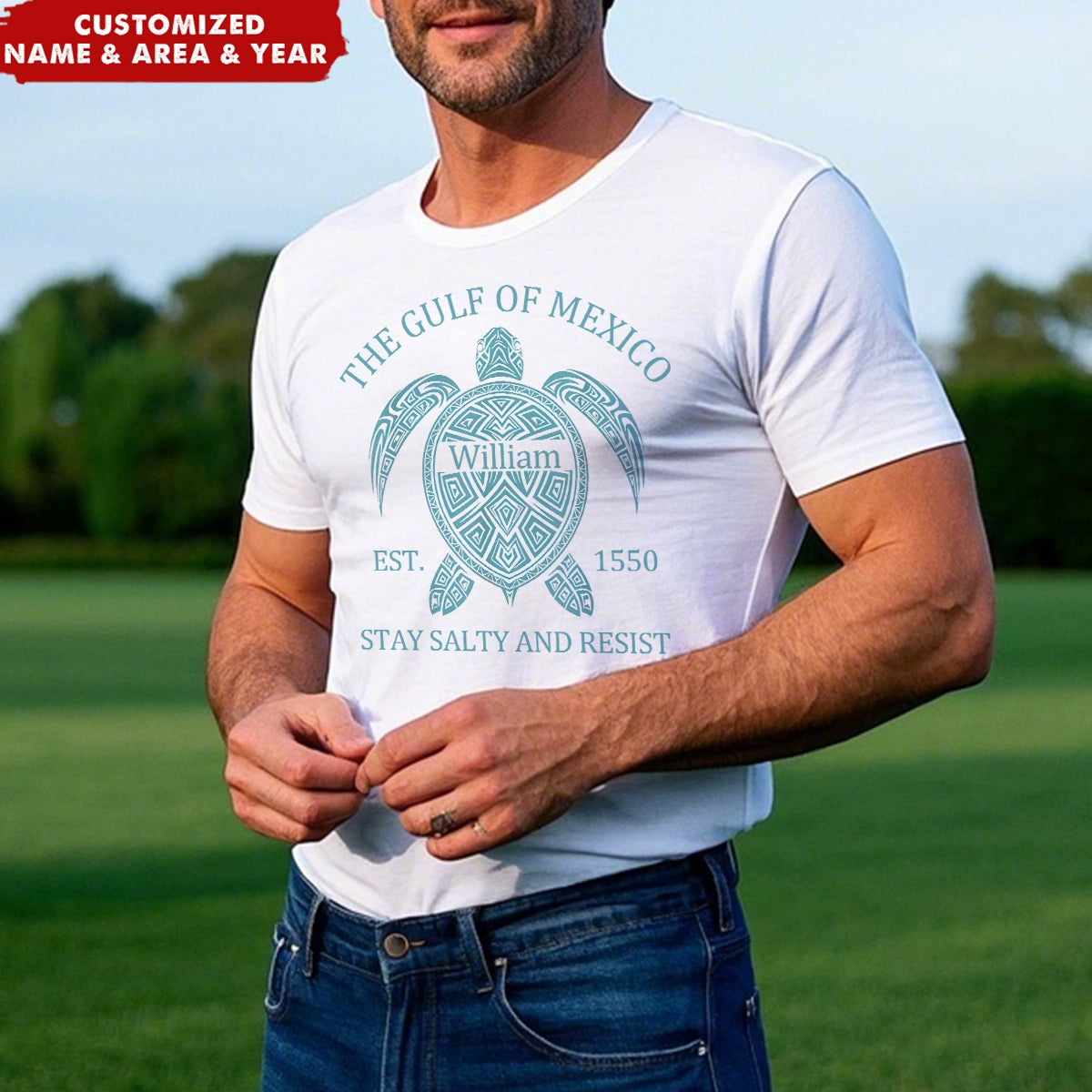 Gulf of USA America Mexico Est 1550 Personalized Name Turtle T-Shirt