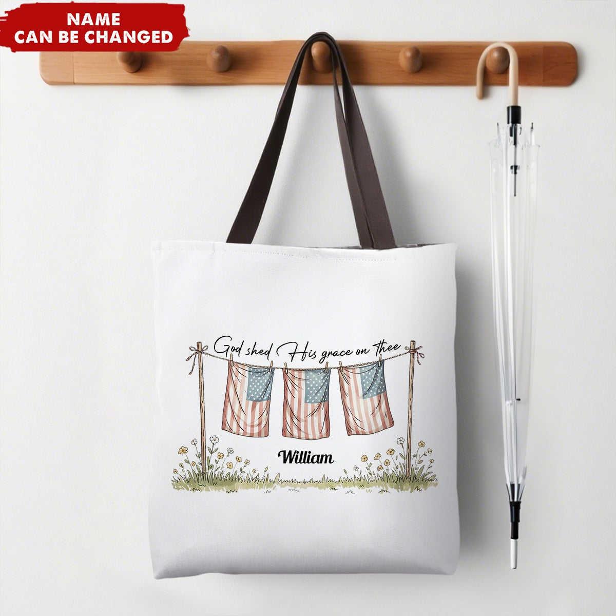 God Shed His Grace On Thee Independence Day Faith and Freedom Christian Personalized Tote Bag