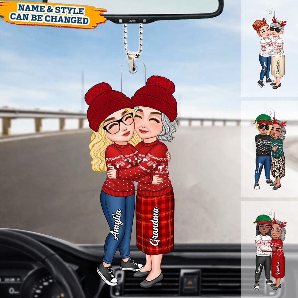 Grandma & Grandkid Hugging Christmas Gift For Teenage Adult Granddaughter Grandson Grandchildren Personalized Acrylic Car Ornament