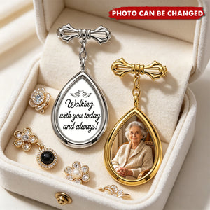 Custom Photo Teardrop Pin - Personalized Memorial Sympathy Graduation Gifts  - Walking With You Today And Always