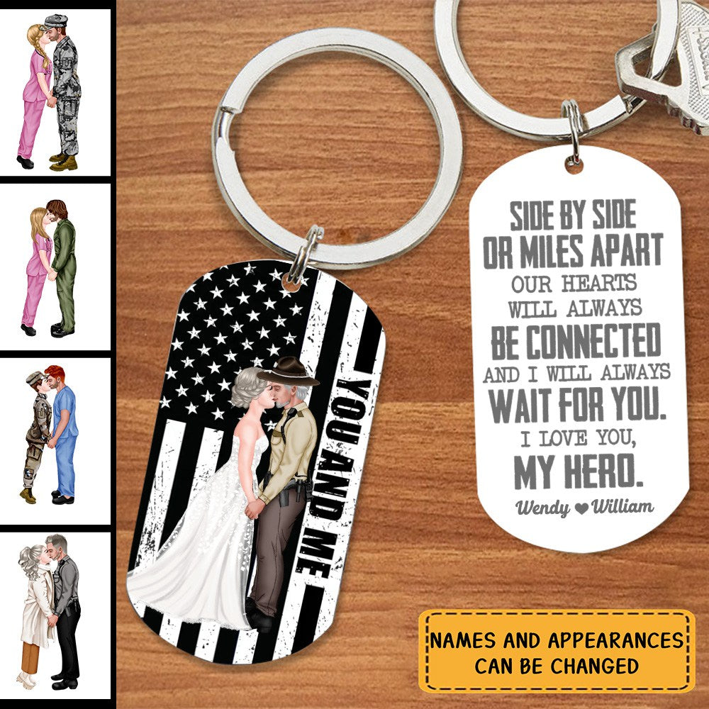 Hearts Always Connected, Personalized Stainless Steel Engraved Keychain, I Love You Keychain