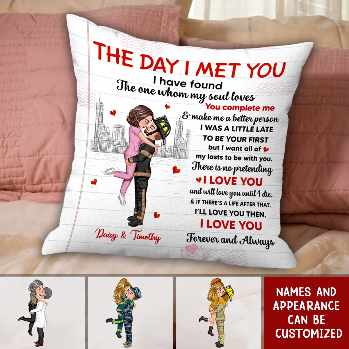 The Day I Met You - Occupation Couple Personalized Pillow, Valentine's Day Gift Idea For Couple