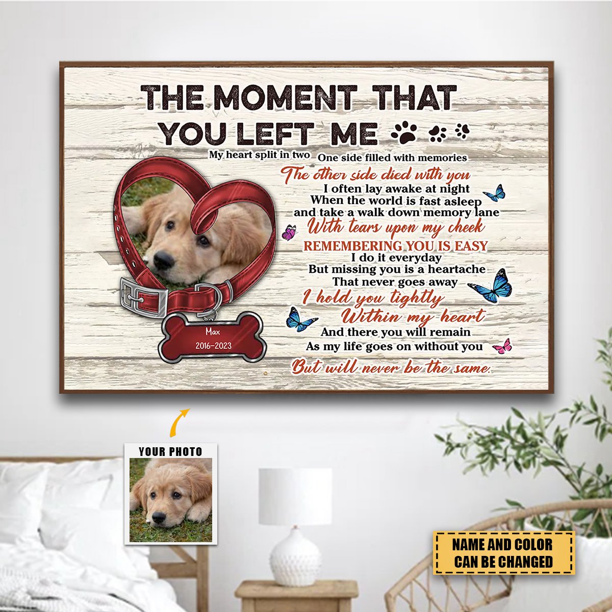 Personalized Memorial Pet Collar Poster - Upload Photo - Memorial Gift Idea For Dog/ Cat Lover - The Moment That You Left Me