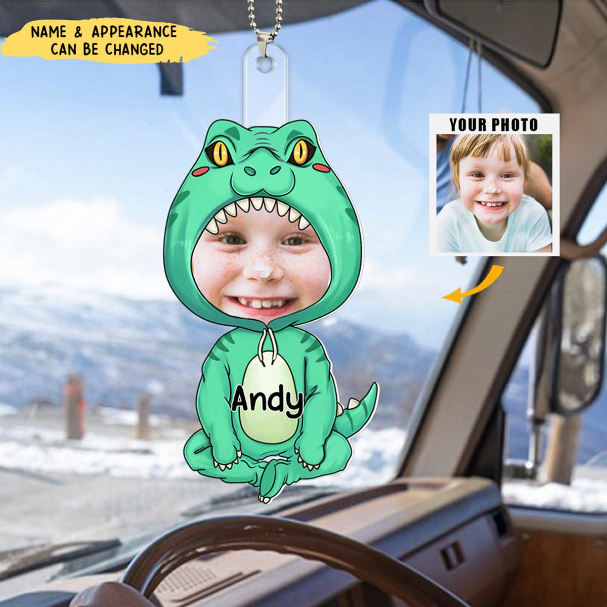 Cute Dinosaur Kid Photo Personalized Acrylic Ornament Gift for Grandma Mom Auntie