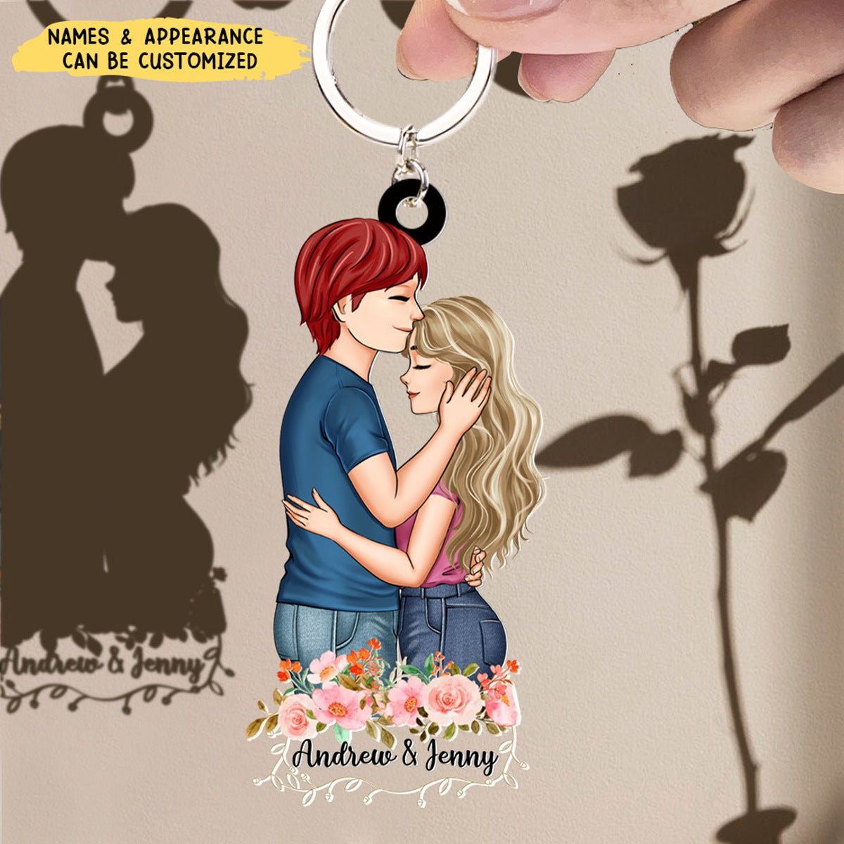 Kissing Forehead Romantic Couple Personalized Acrylic Keychain