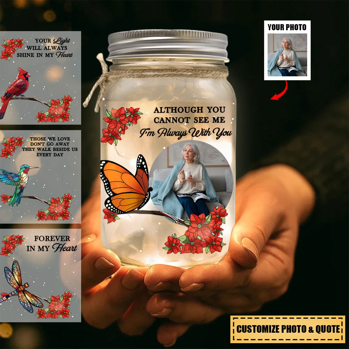 Your Light Will Always Shine In My Heart - Personalized Memorial Mason Jar Light