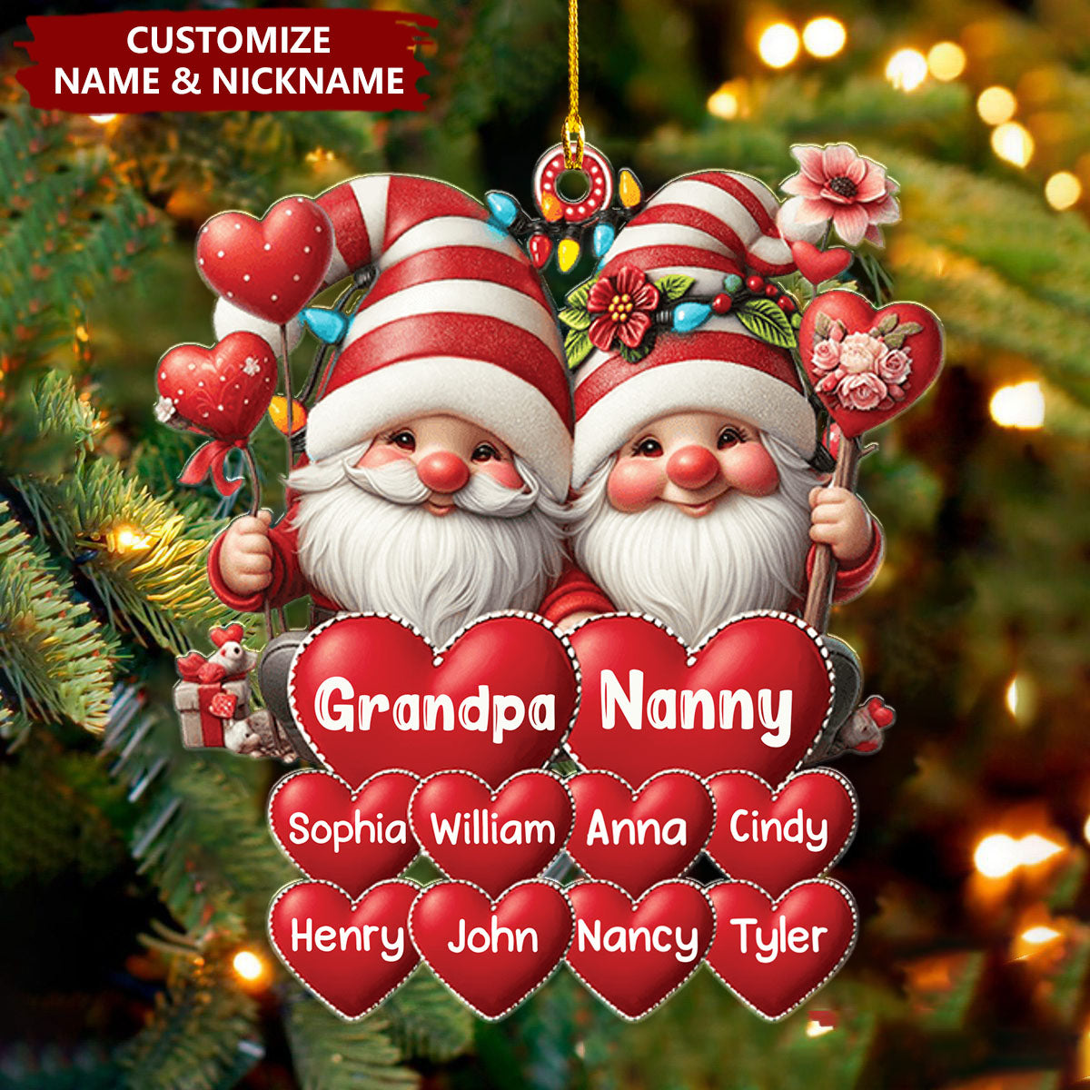 Christmas Grandma & Grandpa Mom & Dad With Heart Kids Personalized Ornament
