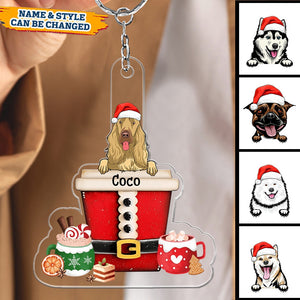 Personalized Christmas Dog Puppy Pet In Cup Acrylic Keychain