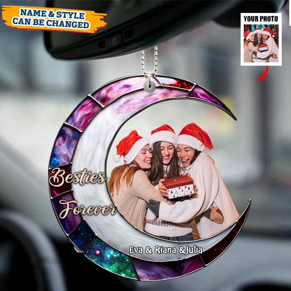 I love you to the moon and back Besties Forever Upload Photo Personalized Acrylic Car Ornament