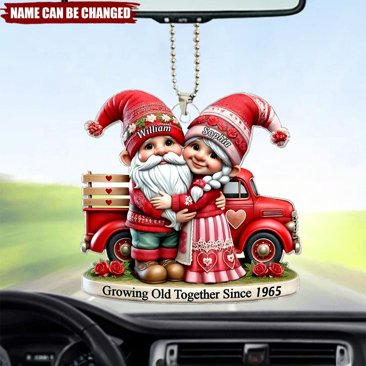 3D Effect Dwarves Old Couple And Truck Personalized Car Hanger Ornament