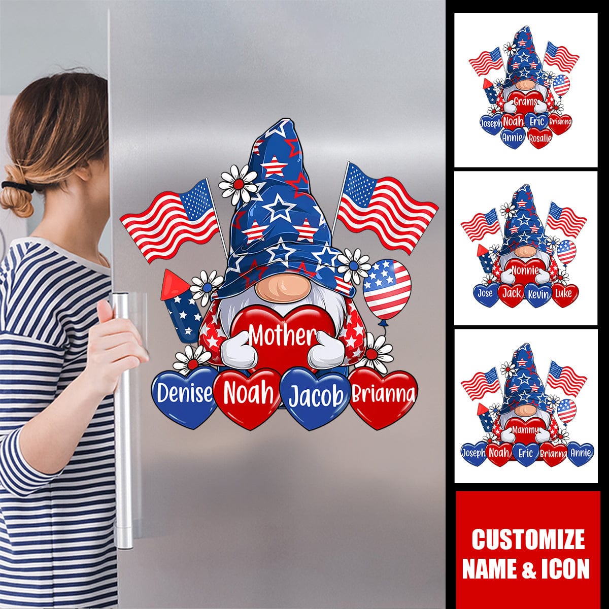 American Dwarf Grandma Mom Heart, 4th Of July Personalized Decal