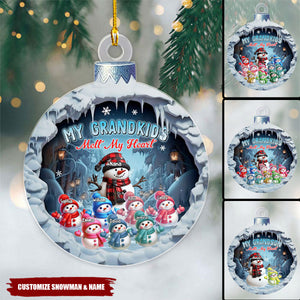 Cute Snowmies My Grandkids Melt My Heart - Personalized Christmas Ornament, Gifts For Grandma