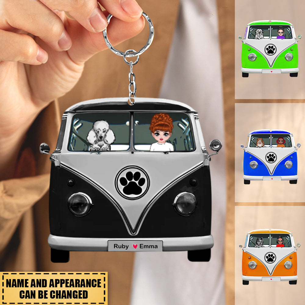 Personalized Woman And Cute Puppy Acrylic Keychain, Gift for Dog Lovers