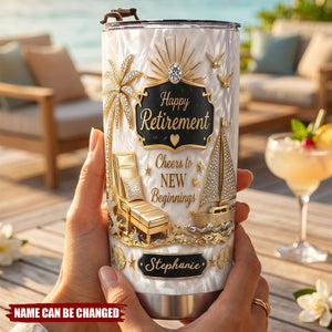 Personalized Happy Retirement New Beginnings 3D Effect Tumbler, Retirement Gift