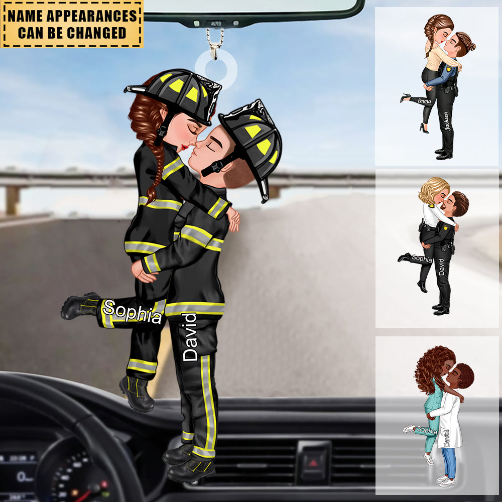 Personalized Car Ornament, Couple Portrait, Firefighter, Nurse, Police Officer, Teacher, Gifts by Occupation