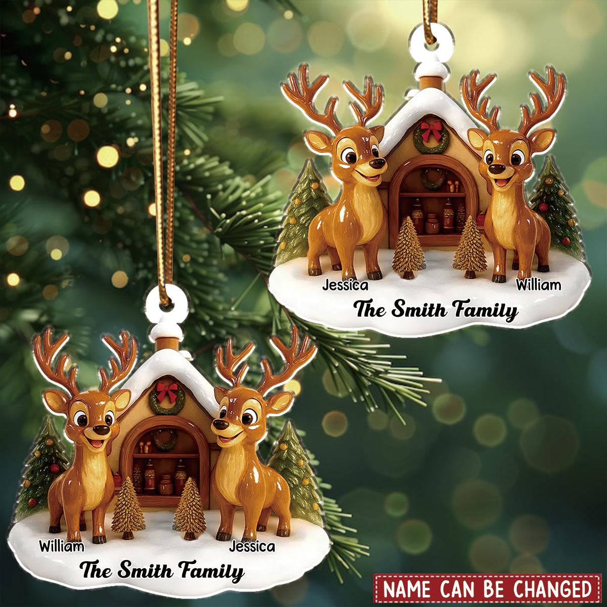 Reindeer Family - Personalized Christmas Acrylic Ornament