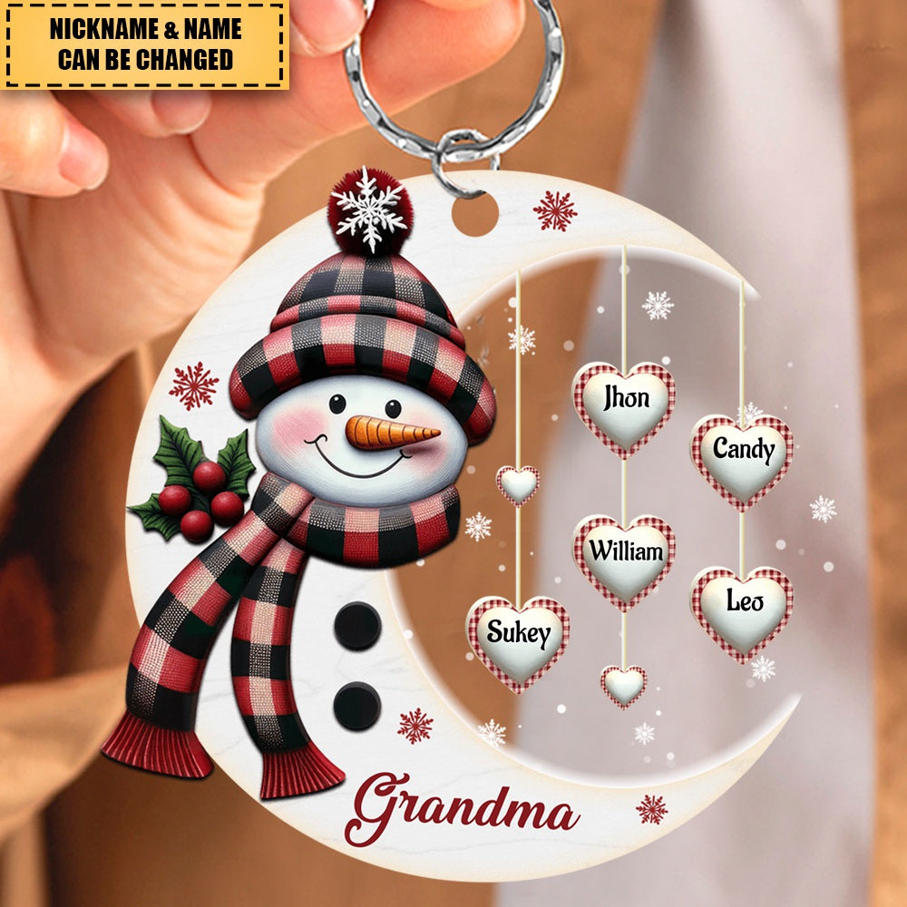 Christmas Snowman Nana Mom Little Heart Kids Under Moon Personalized Keychain