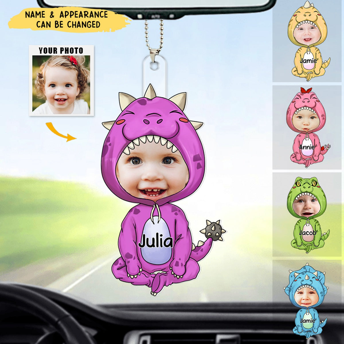 Cute Dinosaur Kid Photo Personalized Acrylic Ornament Gift for Grandma Mom Auntie