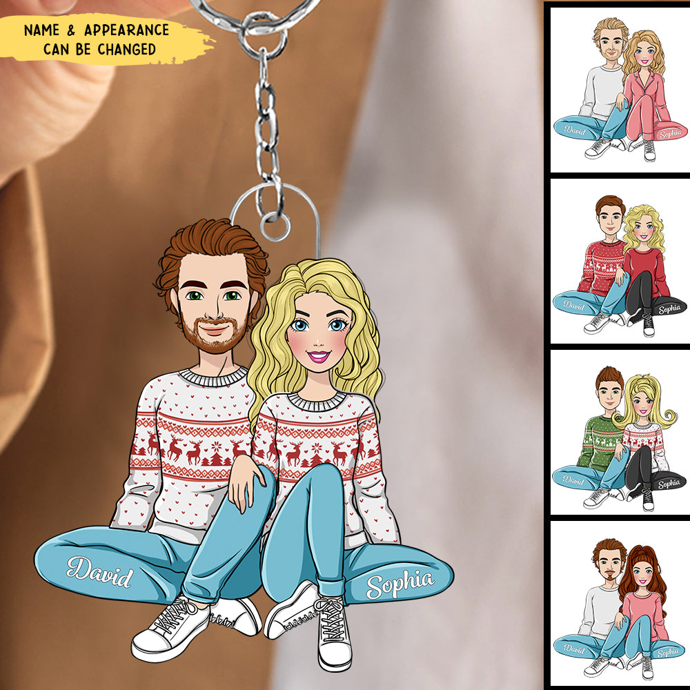 Best Gift For Couples - Christmas Couple Sitting Keychain - Personalized Keychain