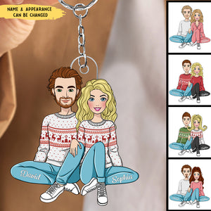 Best Gift For Couples - Christmas Couple Sitting Keychain - Personalized Keychain