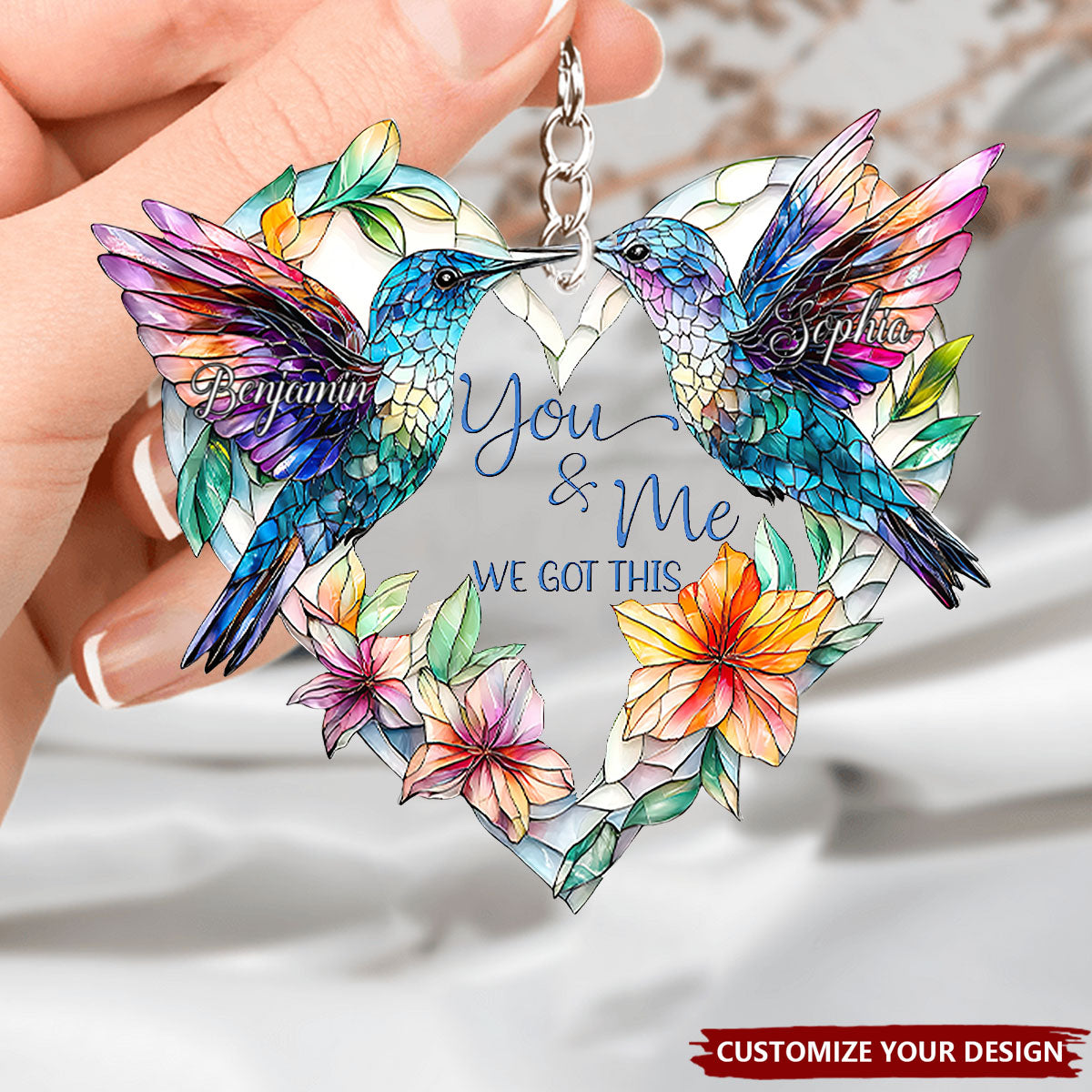 Hummingbird Couple - Personalized Acrylic Keychain