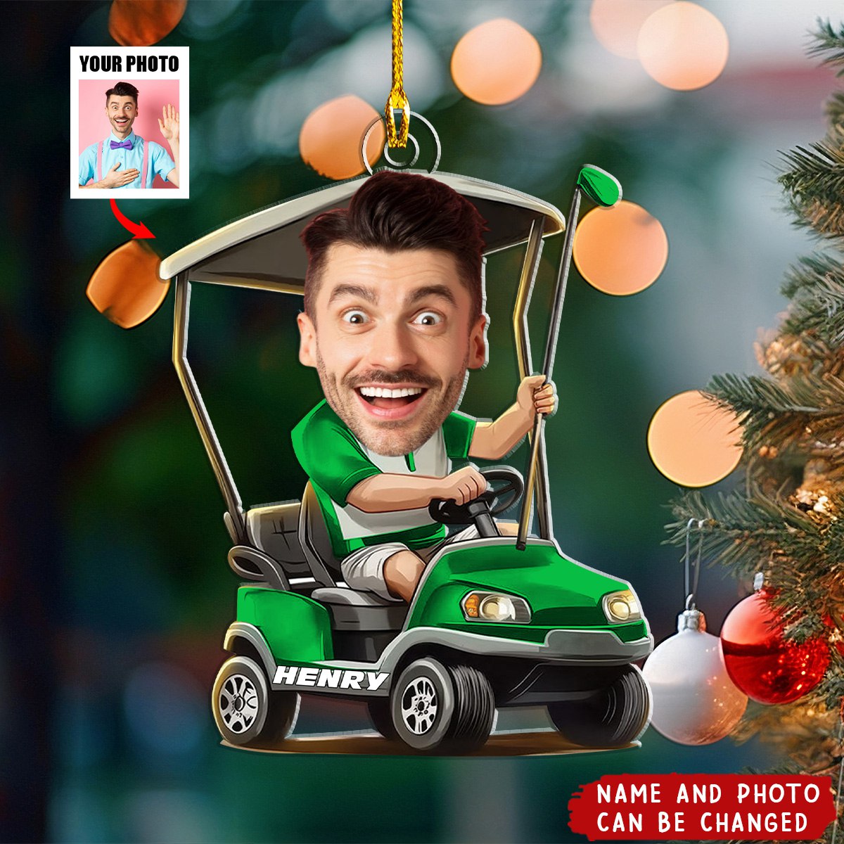 Personalized Golfer Ornament, Face Photo Ornament, Golf Lover Gift