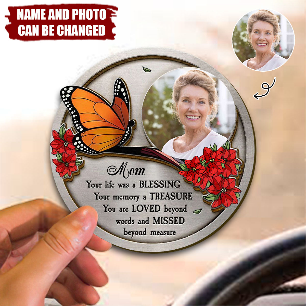 Custom Photo Dad Mom Your Life Was A Blessing Memorial - Personalized Shaped Car Visor Clip