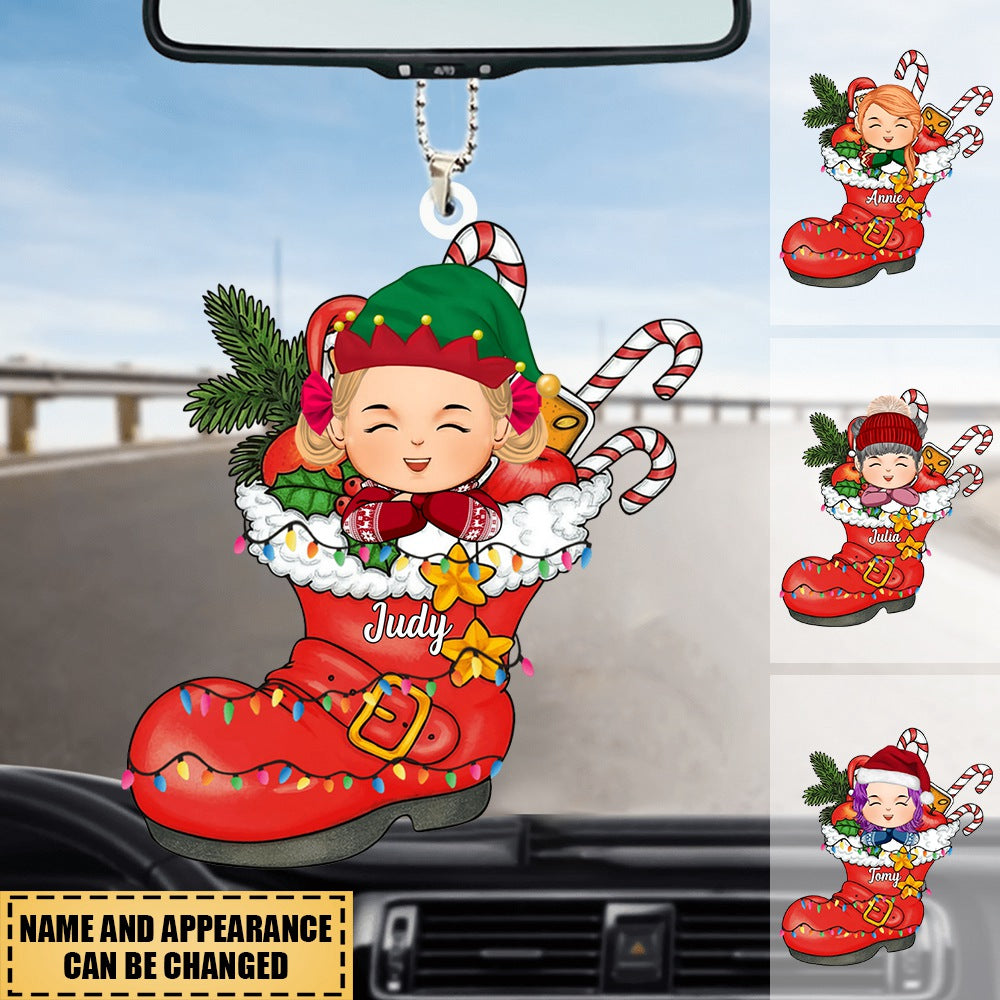 Cute Christmas Kid Santa Shoe Acrylic Car Ornament