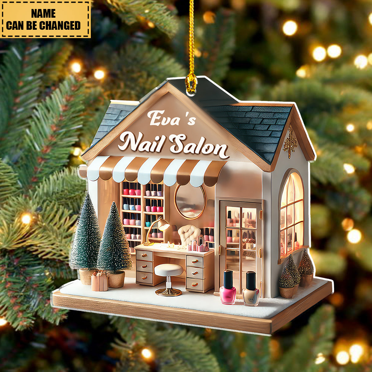 Custom Name Nail Salon Ornament, Nail Salon Christmas Decoration