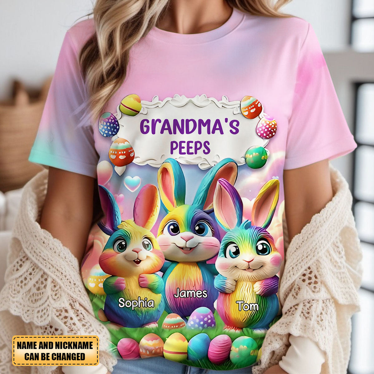Personalized Easter Gift Rainbow Bunny All-over Print T-Shirt - Gift For Grandma