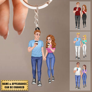 Cartoon Couple Hand In Hand - Personalized Keychain