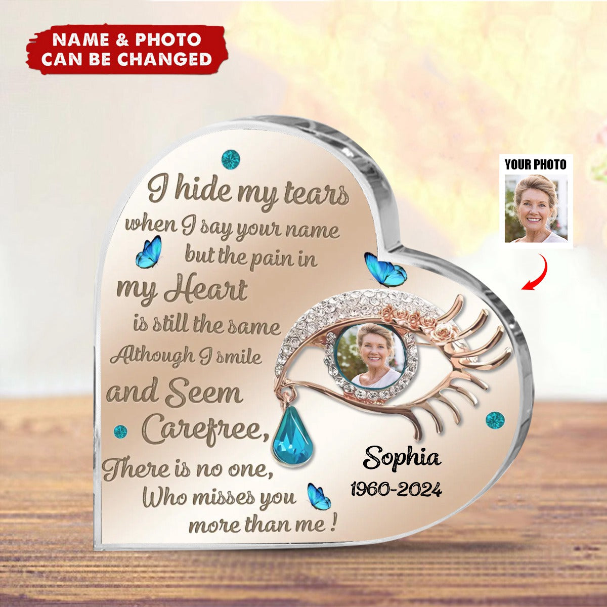 Personalized Memorial Photo Crystal Heart Plaque- Memorial Gift Idea For Mother's Day/Father's Day
