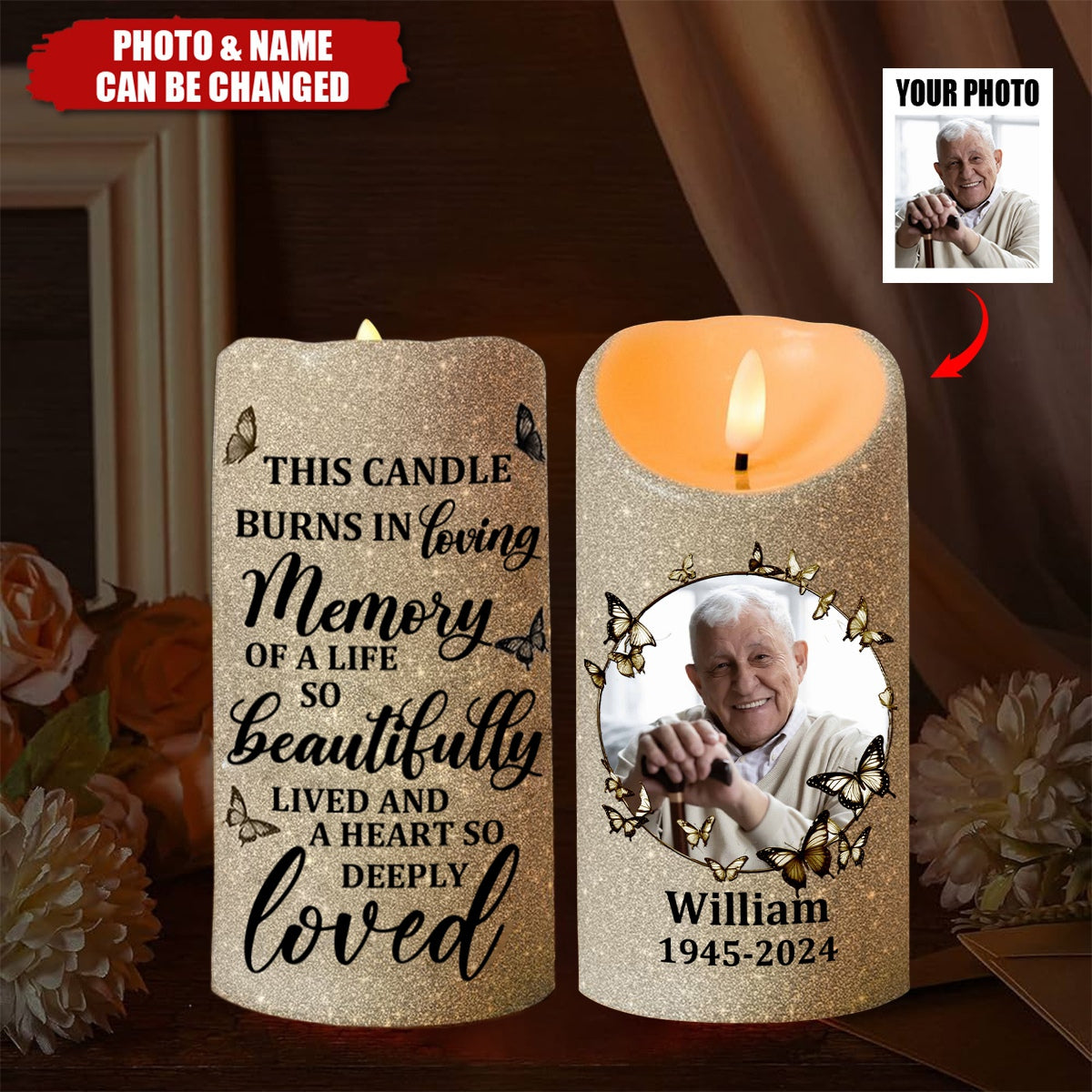 In Loving Memory Of A Life So Beautifully Lived - Personalized Photo LED Candle