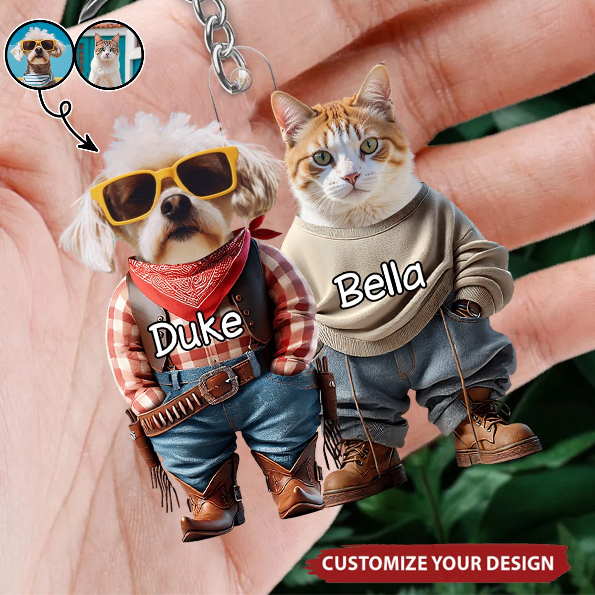 Custom Photo Cool Dog Cat Career Uniforms - Personalized Acrylic Keychain