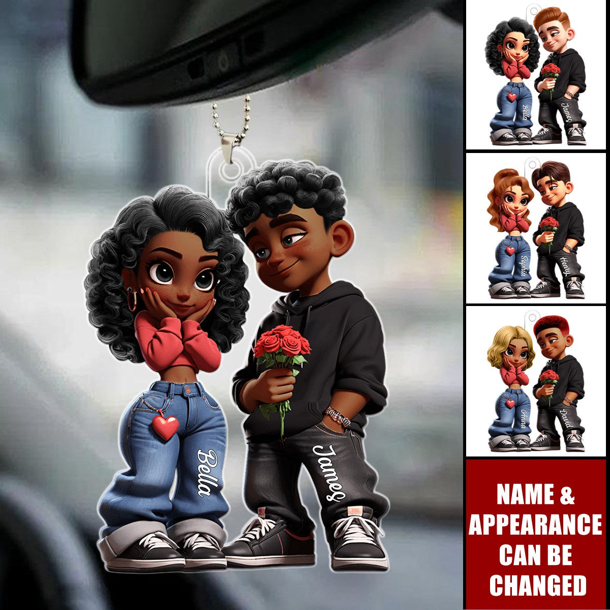 3D Y2k Style Couple - Customized Personalized Acrylics Car Ornament - Valentine's Day Gift For Couples, Lovers