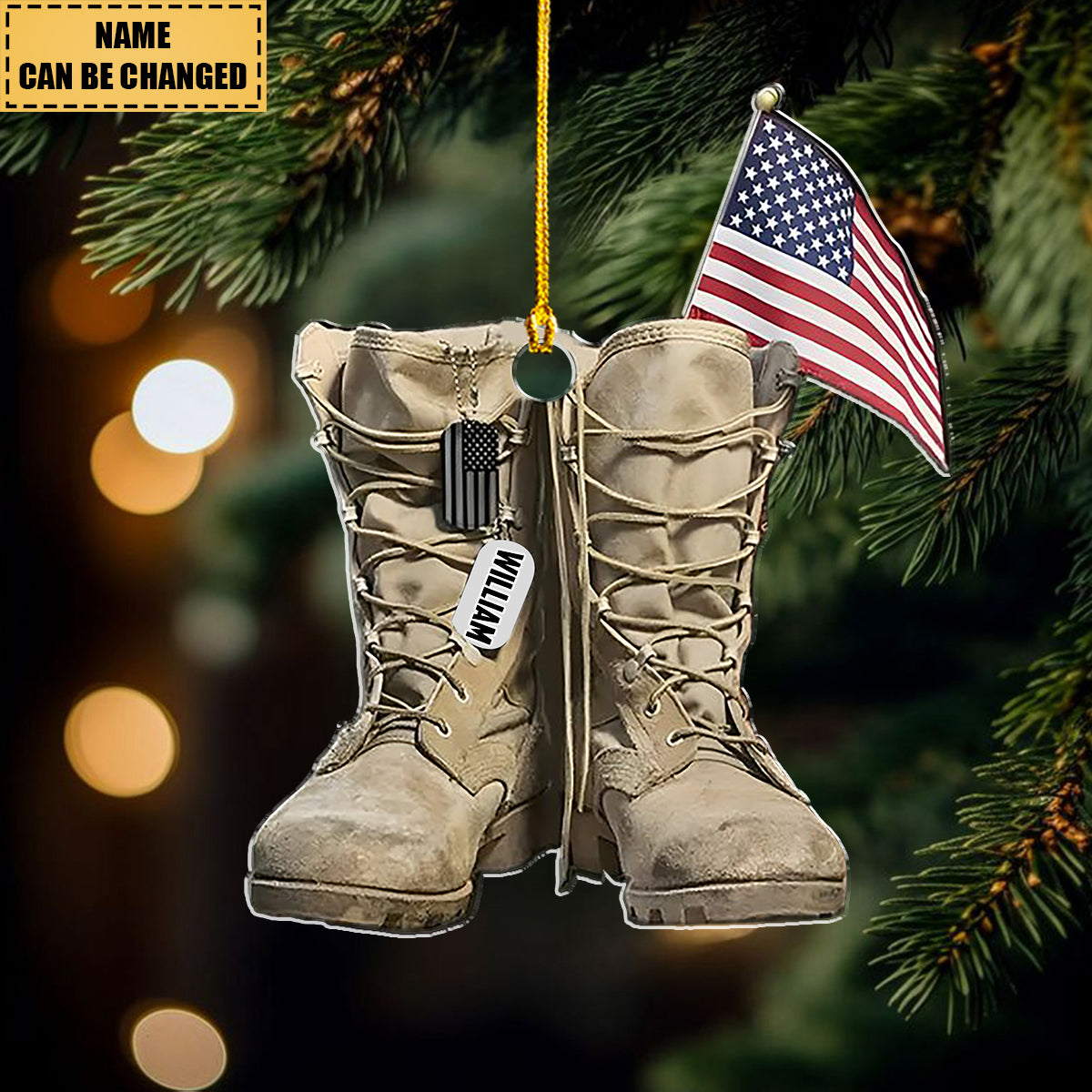 Military Boots And American Flag Personalized Shaped Ornament - Perfect Gift For Soliders