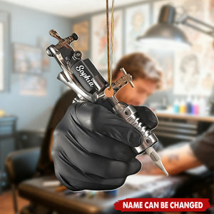 Personalized Tattoo Machine Ornament: Custom Name Acrylic Decor