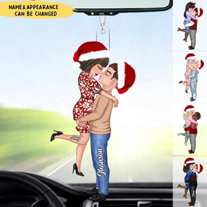 Couple In Christmas Custom Gifts For Husband And Wife Uniform - Personalized Custom Shape Acrylic Car Ornament