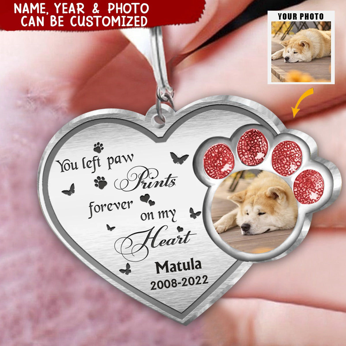 Personalized Photo Memorial Heart Aluminum Keychain - Memorial Gift Idea For Pet Lover