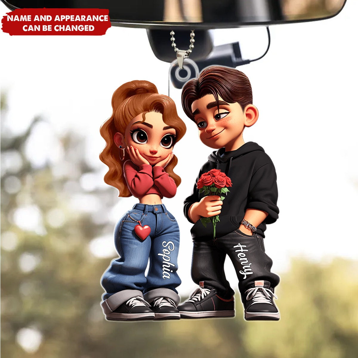 3D Y2k Style Couple - Customized Personalized Acrylics Car Ornament - Valentine's Day Gift For Couples, Lovers
