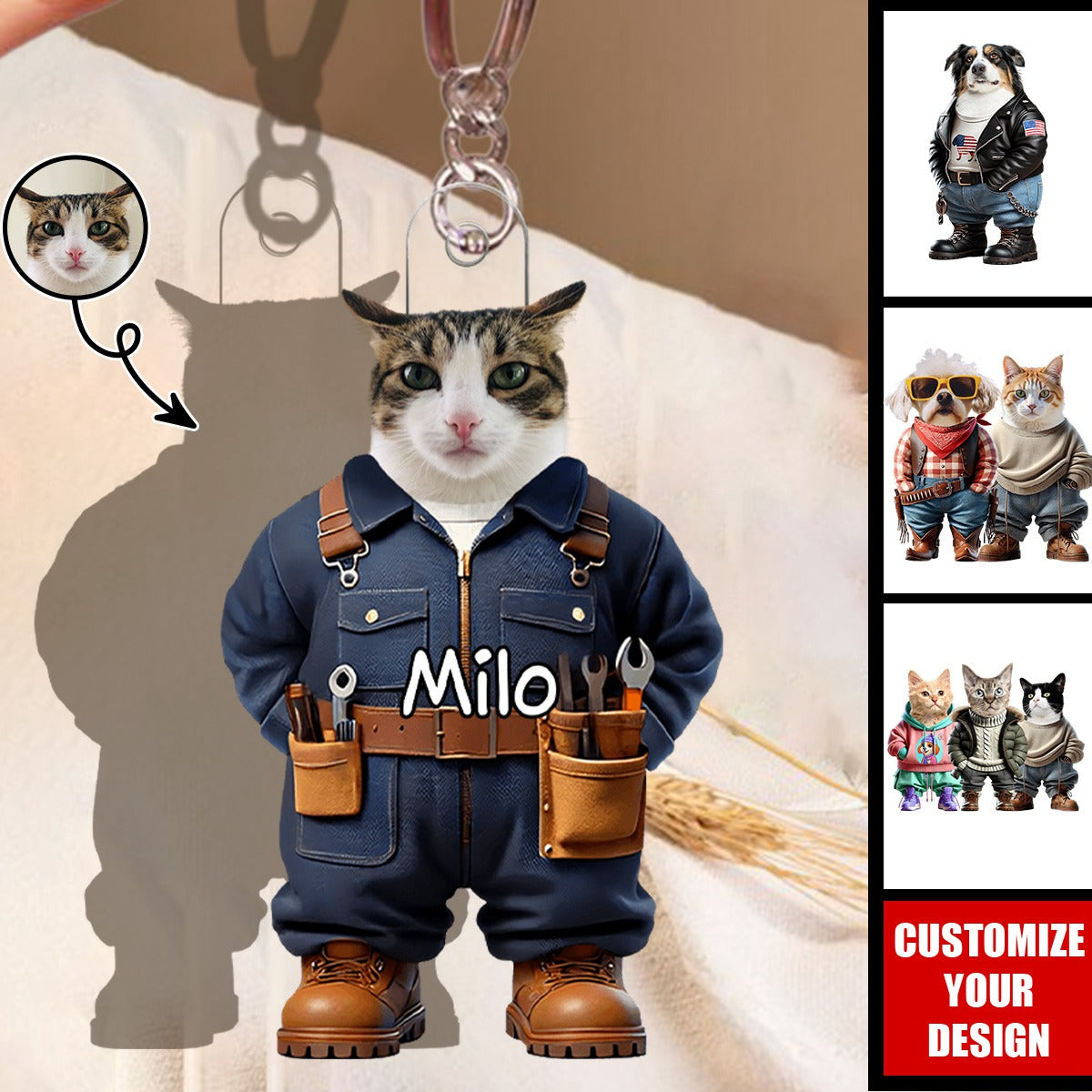 Custom Photo Cool Dog Cat Career Uniforms - Personalized Acrylic Keychain